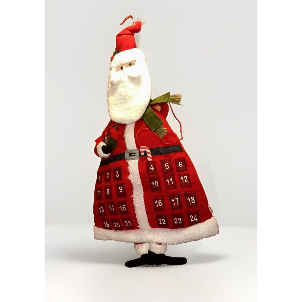 VTG Santa Advent Calendar Hanging Plush Christmas Countdown Candy Cane Marker